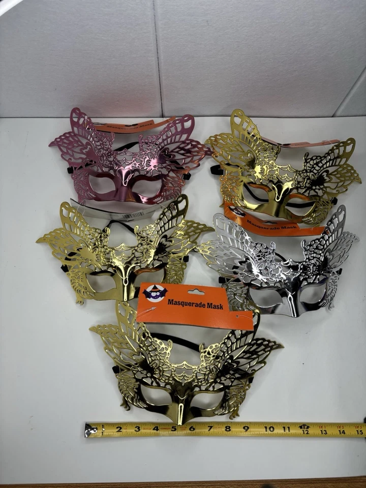 Juego de 5 Máscaras de Mascarada Nuevas Dorado Plata Metálico Rosa Cualquier Fiesta Digna Foto 2 de 4