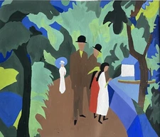 Walk on the Bridge after Auguste Macke German Expressionist gouache painting