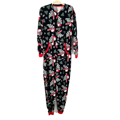 Wembley Men's S/M Christmas Pajamas Long Black Naughty, Nice, Tried My Best NWT