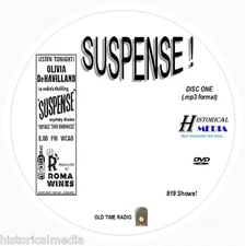 SUSPENSE! - 919 Shows Old Time Radio In MP3 Format OTR On 2 DVDs