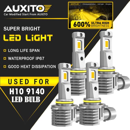 4X AUXITO 9145 9140 H10 LED Fog Bulbs Driving Light YELLOW GOLDEN Super Briht EA