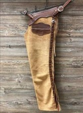 Western Cowboy Chap Fringes Suede Leather Pant Riding Chaps