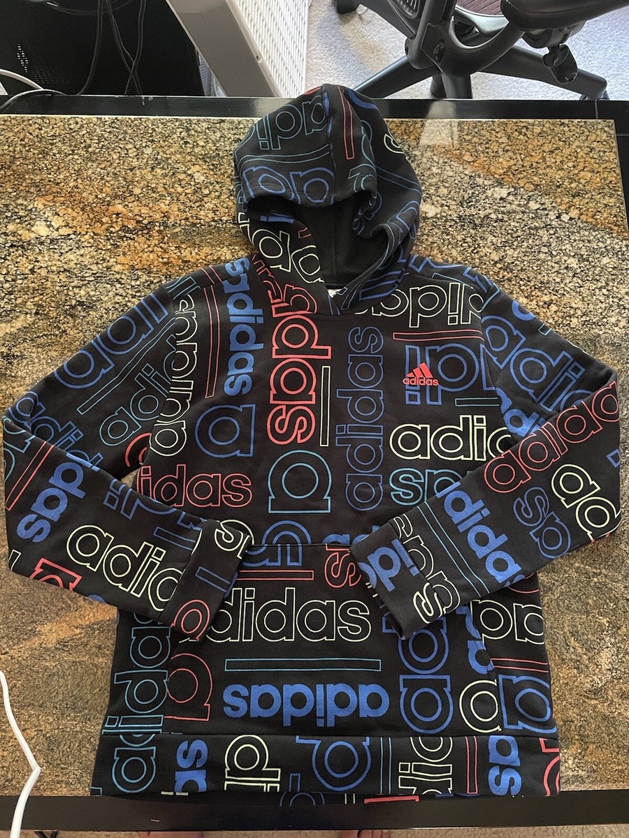 Adidas Hooded Sweatshirt Lg 14/16 Very Colorful Retro Nice
