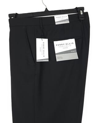 Perry Ellis Mens Slim Fit Golf Dress Pants 40x30 Black Solid Stretch NWT