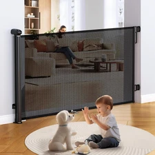 Retractable Baby Gates, Mesh Dog Gate or Baby Gate for Stair Doorways, Extends t