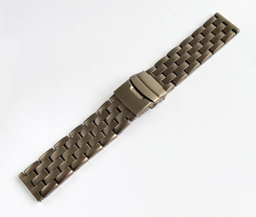 NUOVO Orologio Bracciale 24mm GRIGIO SCURO Grigio Spazzolato Solido Acciaio Inox Doppia Serratura - Foto 10 di 10