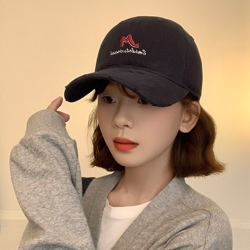 Embroidered Letter M Ripped Baseball Hat Breathable Cap for Beach Parties Trips - Picture 2 of 12