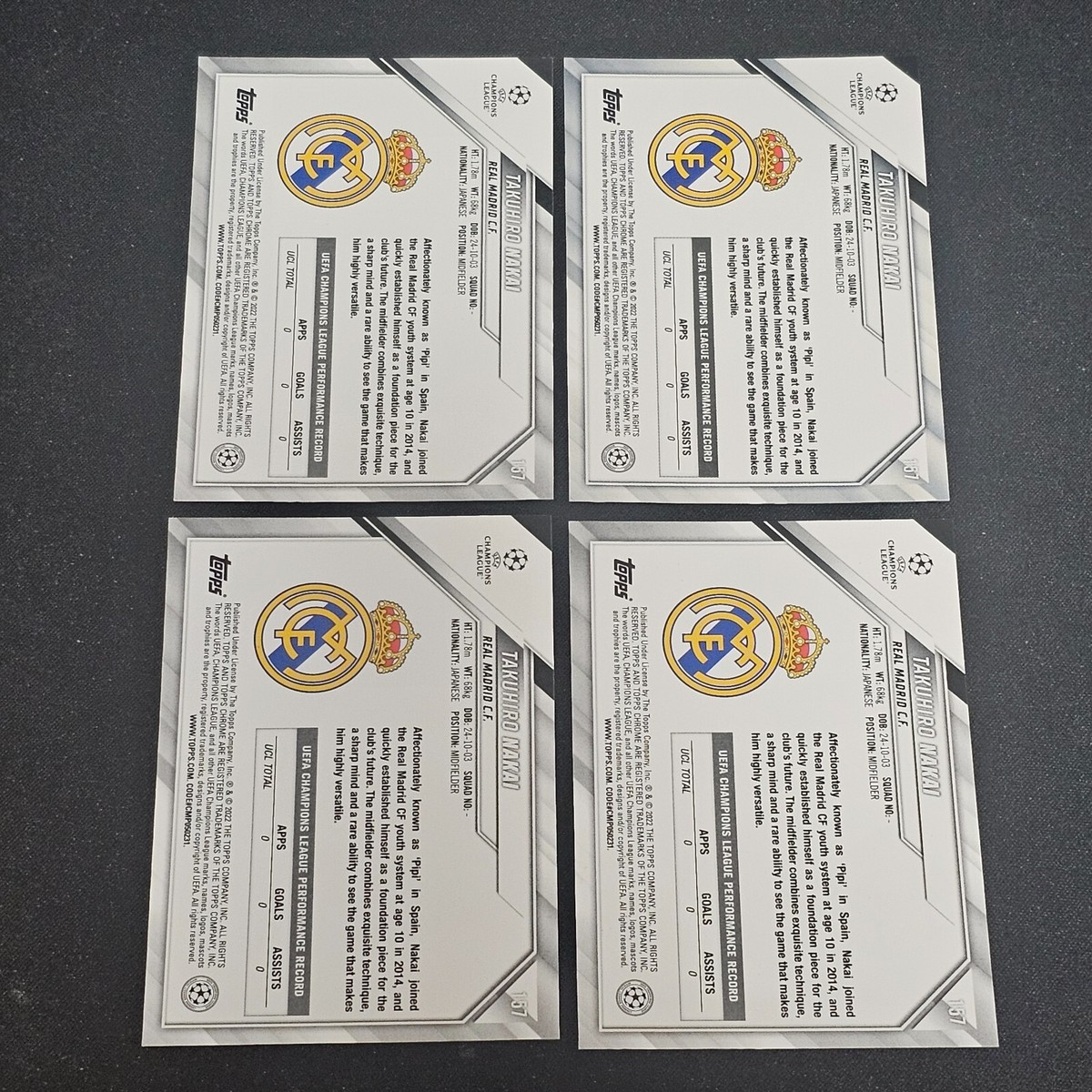 2021 22 TOPPS CHROME UCL TAKUHIRO NAKAI RC BASE 4LOT C1 | eBay