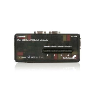 StarTech.com USB KVM Switch Kit mit Audio und 4 Port Kabel, Farbe Schwarz