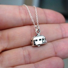 Collana con ciondolo piccolo rimorchio da viaggio 3D - argento sterling 925 campeggio flusso d'aria