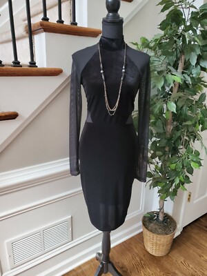 Diosa Women's Black Polyester Collared Neck Long Sleeve Casual Dress Size M