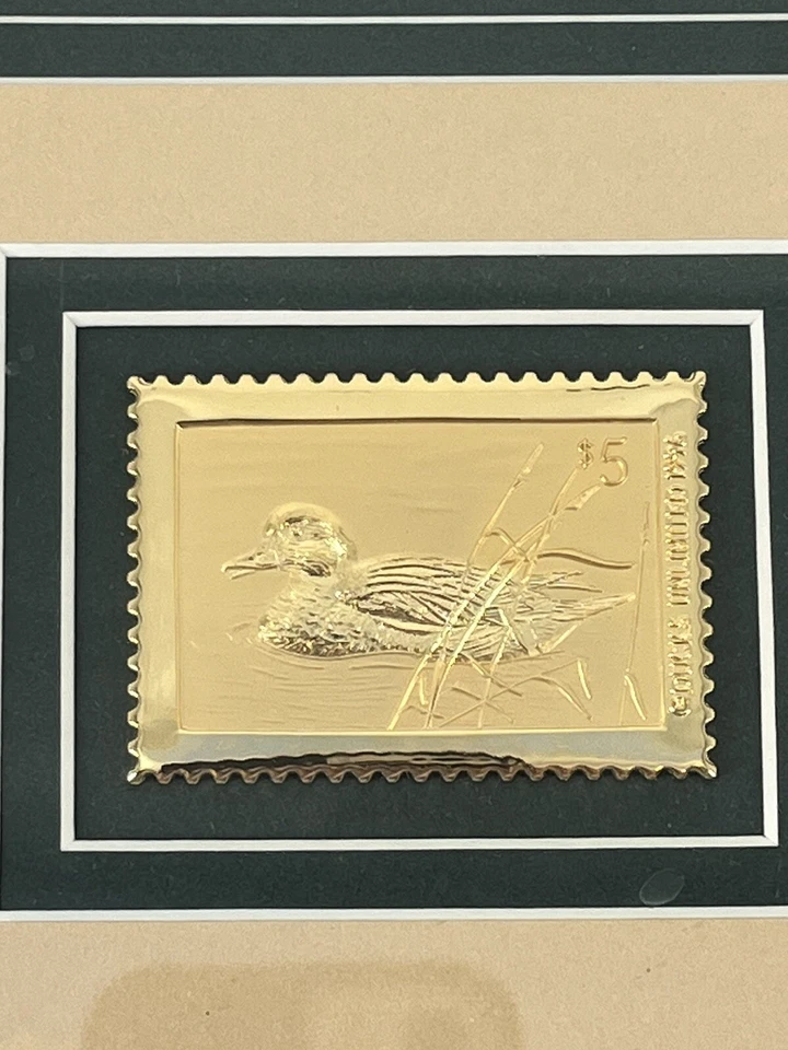 Framed Vintage Ducks Unlimited $5 Stamps 1996 with Gold Foil $5 Stamp Matted - Image 2 of 4