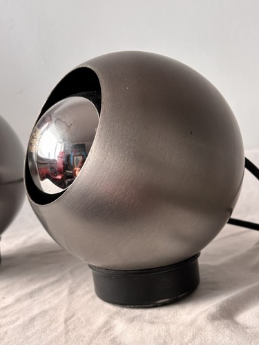 Space Age Magnetic Brushed Steel Eyeball Lamps Desktop Or Wall 1970 60s - Picture 8 of 22