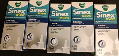 5 VICKS Sinex SEVERE Nasal Decongestant Spray 1/2 oz ORIGINAL Flu Cold Pressure 