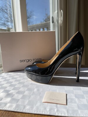 Sergio Rossi Manhattan Black Patent Leather Platform Pumps BNIB Size 39 $740