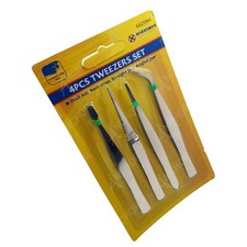 4Pc Tweezer Set Steel Duck Bill, Bent Cross, Straight Angled Jewellery Craft