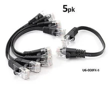 5-PACK 6 inch CAT6 Network UTP Ethernet RJ45 Flat-Design Patch Cable, Black