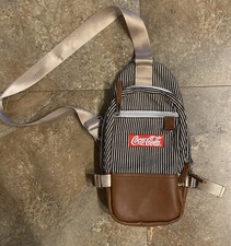 Rare VINTAGE OFFICIAL COCA COLA CROSS BODY STRIPED BACKPACK W/ POCKETS VTG