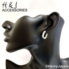 WOMEN SOLID 925 STERLING SILVER ICY BLING CZ 18MM HUGGIE HOOP ROUND EARRING E243