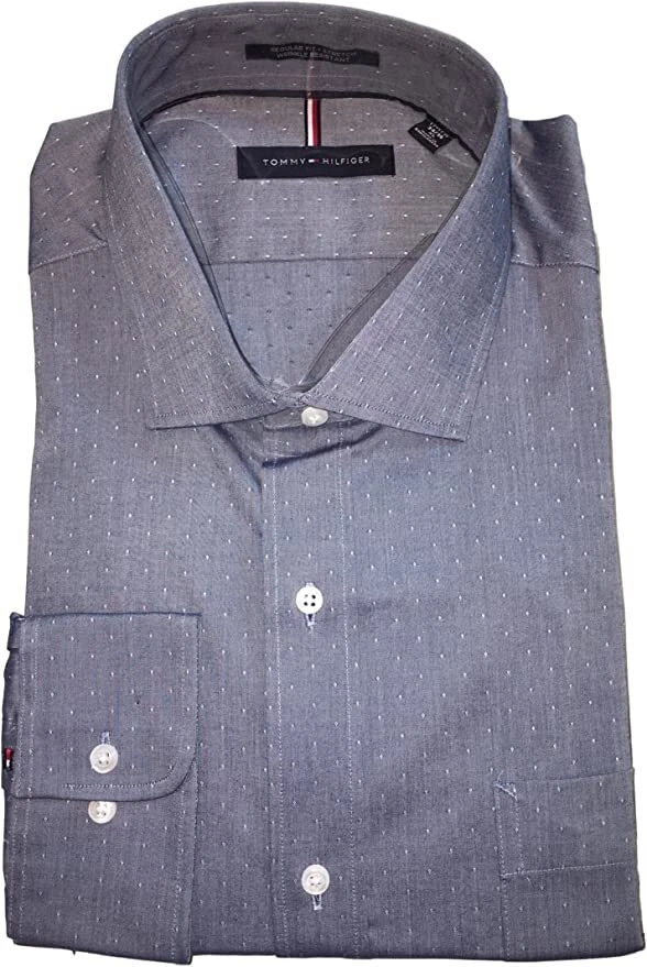 Tommy Hilfiger Men s Regular Fit Stretch Wrinkle Resistant Dress Shirt Dark Blue