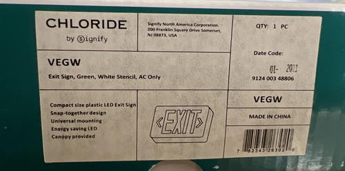 Chloride LED Exit Sign Stencil Face Green Letter White Housing - Bild 2 von 2