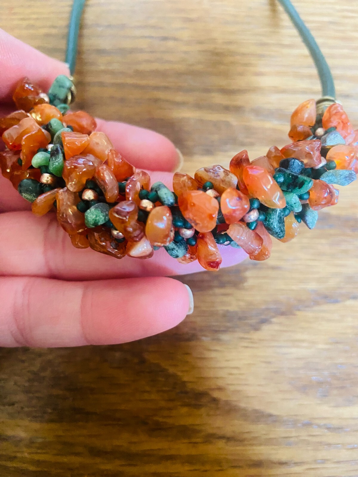 Handcrafted Multi-Gemstone Orange Beaded Necklace - image 4