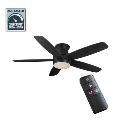 52 In. White Color Changing Integrated LED Matte Black Indoor Ceiling Fan