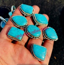 Buy Turquoise Gemstone 925 Sterling Silver Plated Designer Rings Lot 10pcs