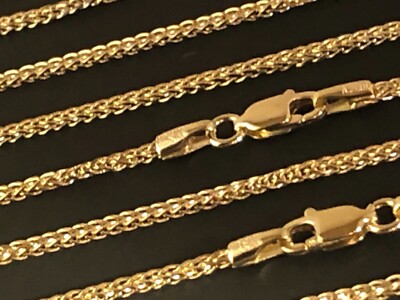 14K Real Yellow Gold 1.50 mm Square Wheat Chain Necklace 16 ,18 ,20 ,22 ,24 