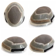 Toupee for Men Hair Replacement System Lace Front Fine Mono Human Hairpiece #1B