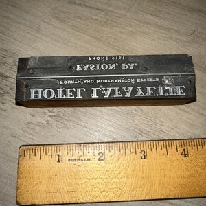 Printing Block “ Hotel Lafayette Easton, PA “ Fourth & Northampton Streets