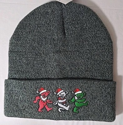 Mad Engine Grateful Dead Holiday Beanie Hat Cap Dancing Bears Charcoal Gray