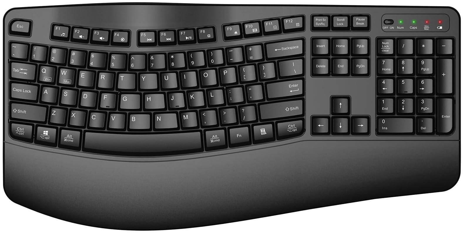 Ergonomic Wireless Keyboard with Wrist Rest, Wave Keys, Comf