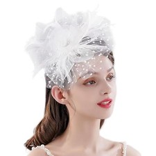 Fascinators Hat Women Tea Party Headband Flower Cocktail Mesh One Size White