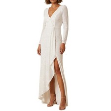 Mac Duggal Gown Women Size 8 White Long Sleeve Sequin Glam Wedding 26395 NWT