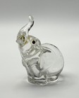 Clear Art Glass Elephant Paperweight Figurine Ornament Raised Trunk Vintage
