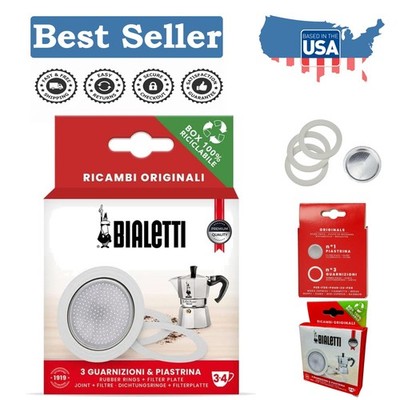 Essential Replacement Kit: 3 Gaskets + 1 Filter Plate for Moka Pots 3/4 Cups