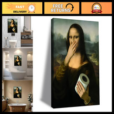 Funny Vintage Bathroom Canvas Art - Mona Lisa Humor Wall Decor, Toilet Prank Pri