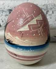 VTG Navajo Keda Dineh Native American Pottery Egg Hand Painted Carved Signed