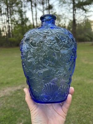 Cobalt Blue Corktop Seashell Bottle | eBay