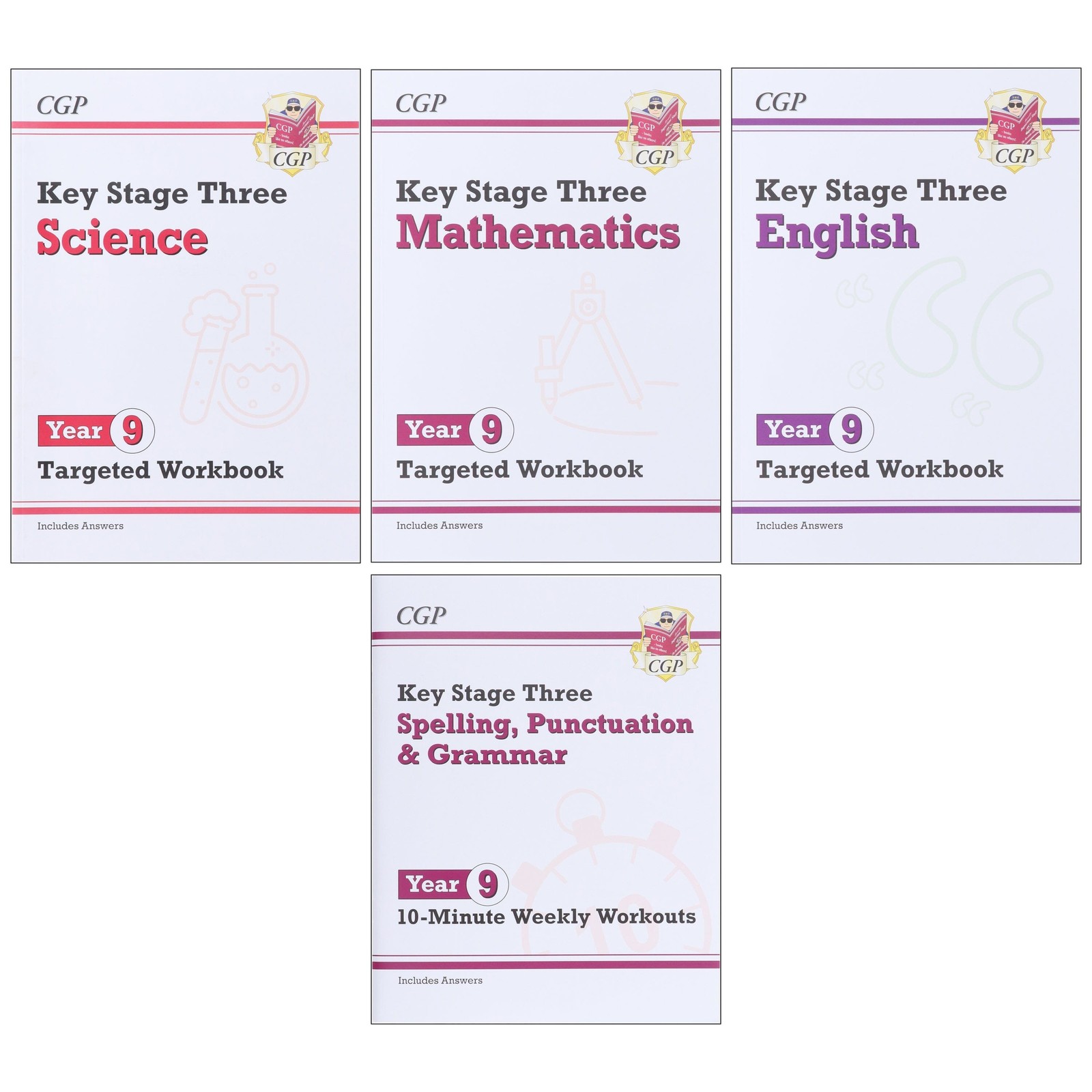 Various Publishers Cgp Ks3 Year 9 Workbook Bundle – Ages 13-14 (Maths, English, Science, Spelling Punctuation And Grammar) - Image 2