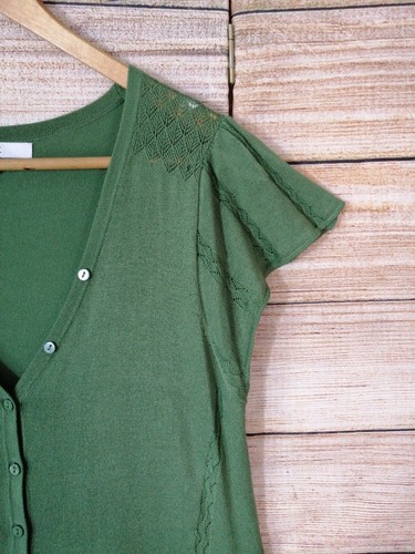 Next Womens Dress Size 12 Green Short Cap Sleeve V-Neck Stretch Knit A-Line - Picture 5 of 16