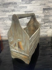 Porta attrezzi vintage fatto a mano in legno caddy primitivo casale campagna nave dipinta