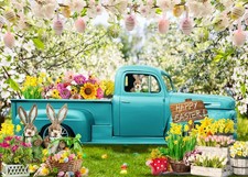7X5ft Spring Easter Backdrop - Turquoise Vinyl Includes Backdrop - Perfect fo...