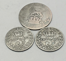 Queen Victoria Silver Coins 925 1920 Threepences & 1924 Sixpence 5.4g  CN7 P241