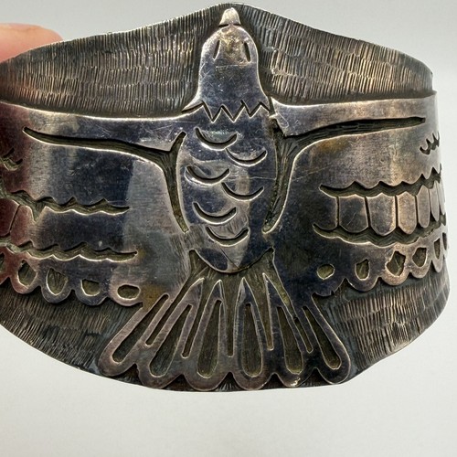 Vintage Fred Harvey Era Navajo THUNDERBIRD Sterling Silver Cuff Bracelet 56g