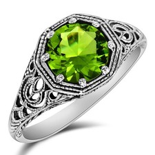 2CT Natural Peridot 925 Solid Sterling Silver Nouveau Style Ring Sz 6 XB3-6