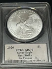 2026 Silver Eagle PCGS MS70 First Strike Signed by Joe Thomas PSA