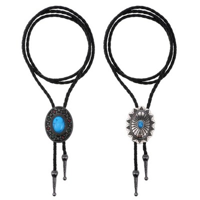 ElevateTech 2 Pcs Bolo tie, Vintage Necktie Round Shape Western Cowboy Oval Cool