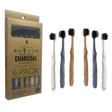 Wide Brush Head Toothbrush with Eco-Friendly Cedarwood Handle, 6-Pack